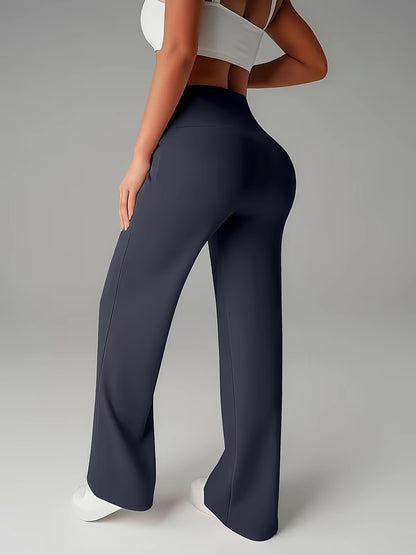 Women's High-Waisted Straight-Leg Casual Pants with Elastic Waist