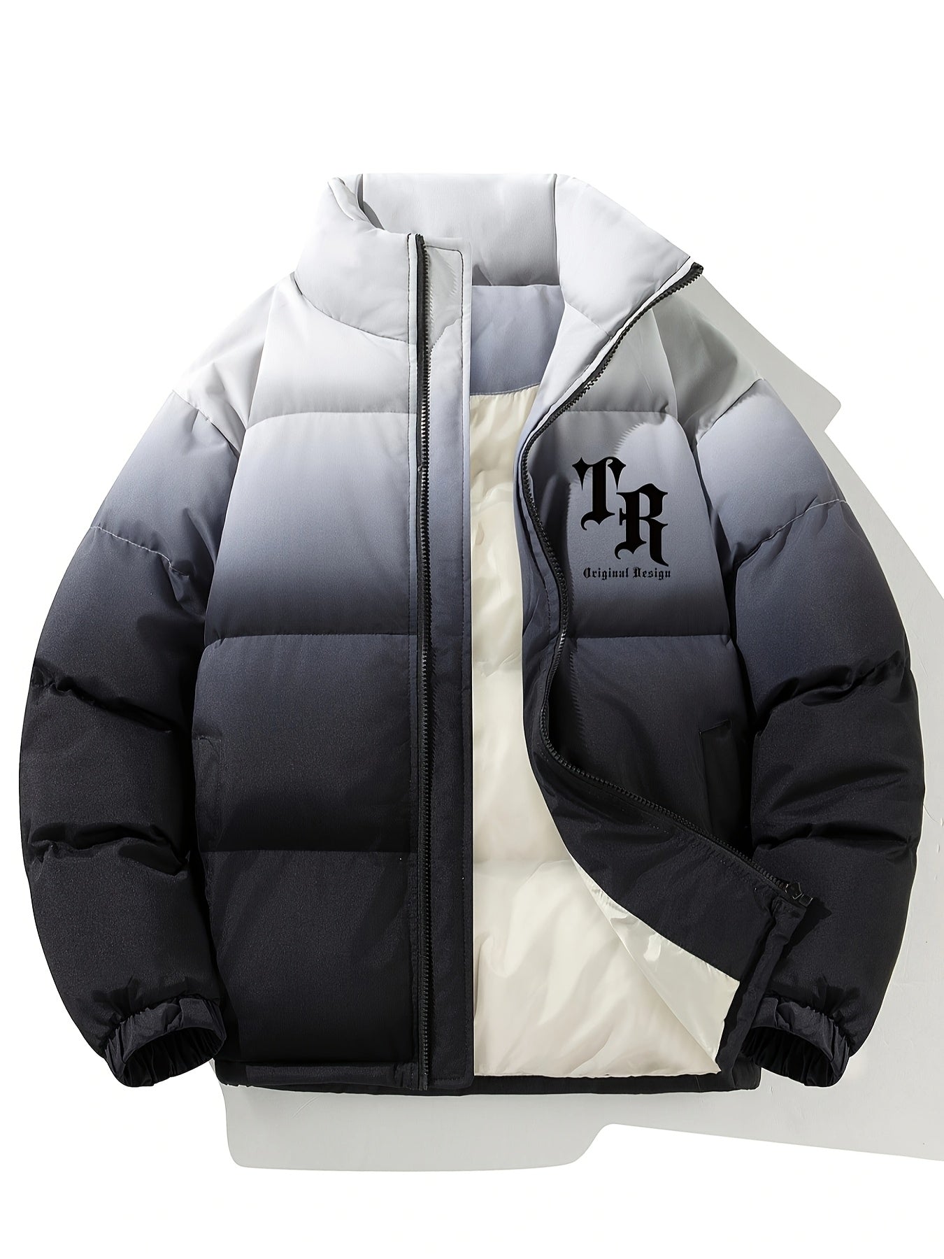 Men'S Color-Block Quilted Jacket - Cozy Fleece-Lined Winter Coat with Stand Collar, Zip-Up Design, and Multiple Pockets for Casual Wear, Winter Jacket, Thick