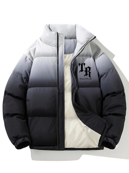 Men'S Color-Block Quilted Jacket - Cozy Fleece-Lined Winter Coat with Stand Collar, Zip-Up Design, and Multiple Pockets for Casual Wear, Winter Jacket, Thick