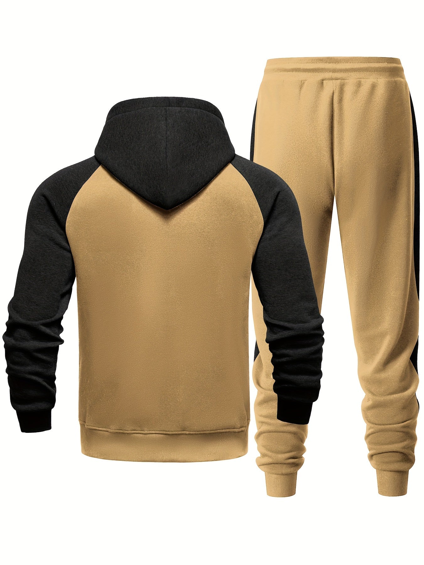 Men's Casual Sports Hoodie Two-Piece Set Four Seasons Color-Matching Zipper Drawstring Waist Jogging Suit