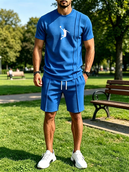 Men's Summer Casual Athletic Crew Neck T-Shirt & Shorts Set