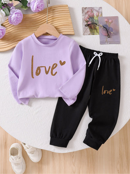Girls' Casual Leopard Print Cotton Long Sleeve Top & Pants Set