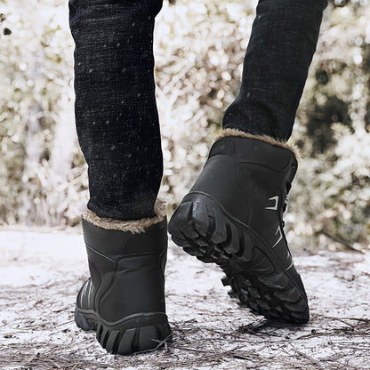 Men's Thermal Insulated Winter Boots - Heavy-Duty Mid-Calf PU & TPR Sole, Warm Lining & Arch Support, Beige/Tan/Black/Gray/White - Ideal for Hiking, Snow, Ice, and Everyday Winter Wear - Durable Cold-Weather Shoes with Lace-U