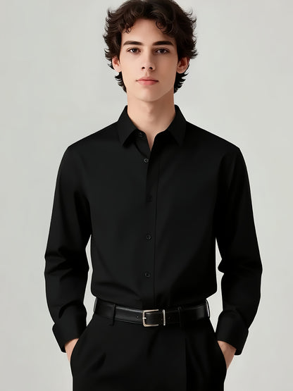 Boys' Slim Fit Long Sleeve Formal Dress Shirt with Stretch
