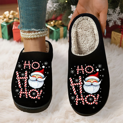 Christmas "HO HO HO" Santa Claus Letter -Lined Home Slippers, Soft and Beige-Friendly, Couples Men and Women Enjoy Festive Cuteness and Warm Comfort, Seasonal Comfort, Winter Footwear, Cute Holiday Design, Playful Footwear, D