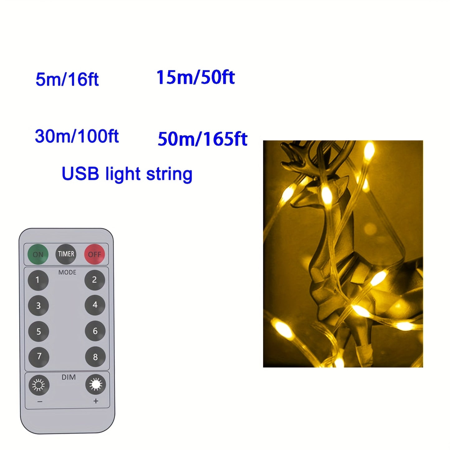 USB-Powered LED Fairy Tale String Lights - Outdoor/Indoor Dimmable Fairy Lights with Remote Control, Yellow Glow Effect, for Halloween, Christmas, Weddings, Parties - Durable Plastic Wire Garland Decorations