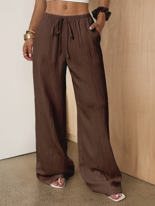 Women's Casual Wide Leg Pants with Elastic Waist and Pockets