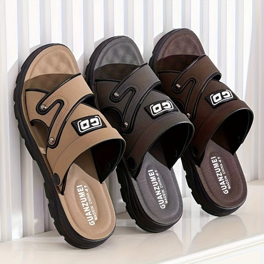 Men's Comfortable PU Slip-On Flat Slippers for Casual & Outdoor - ayq