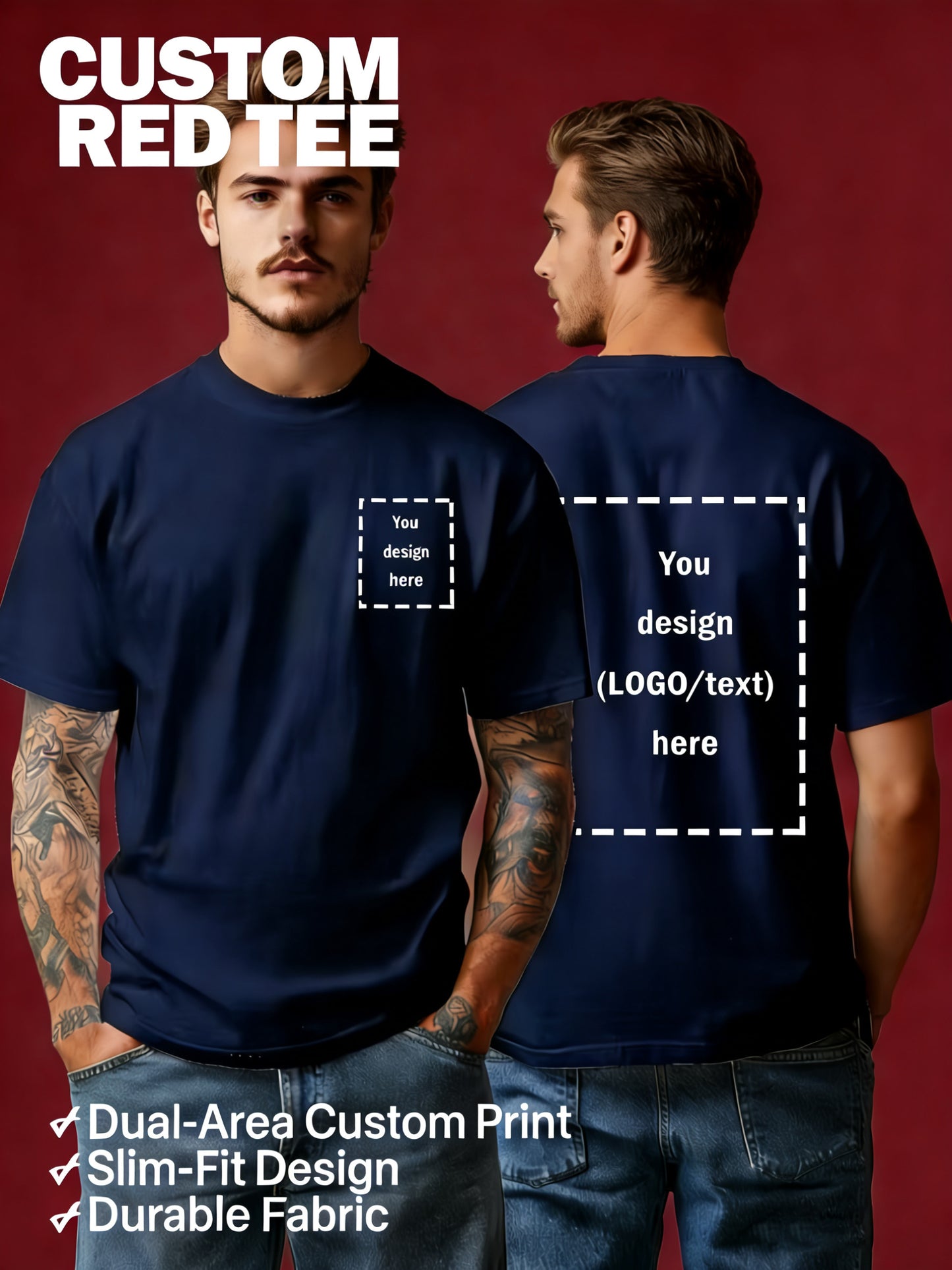 Men's Customizable Polyester T-Shirt with Crew Neck - Breathable Summe