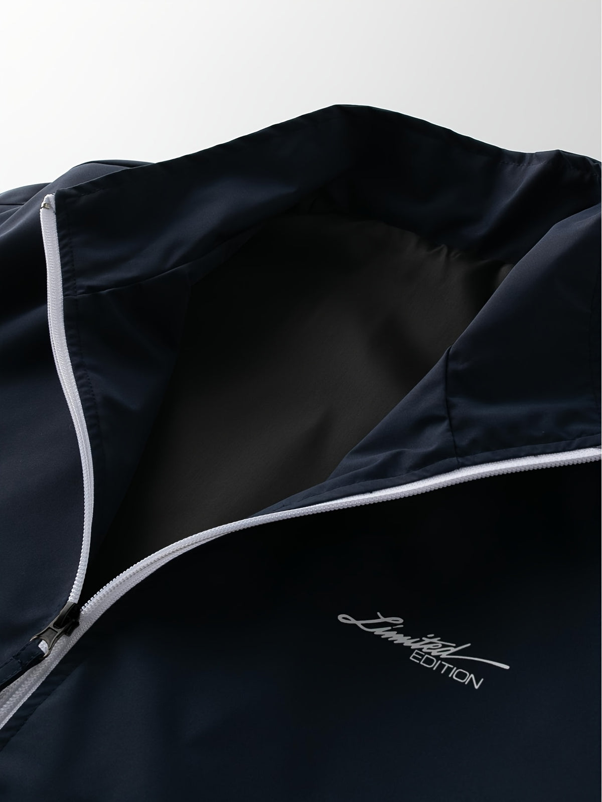Men's Casual Polyester Jacket with Stand Collar and Zipper