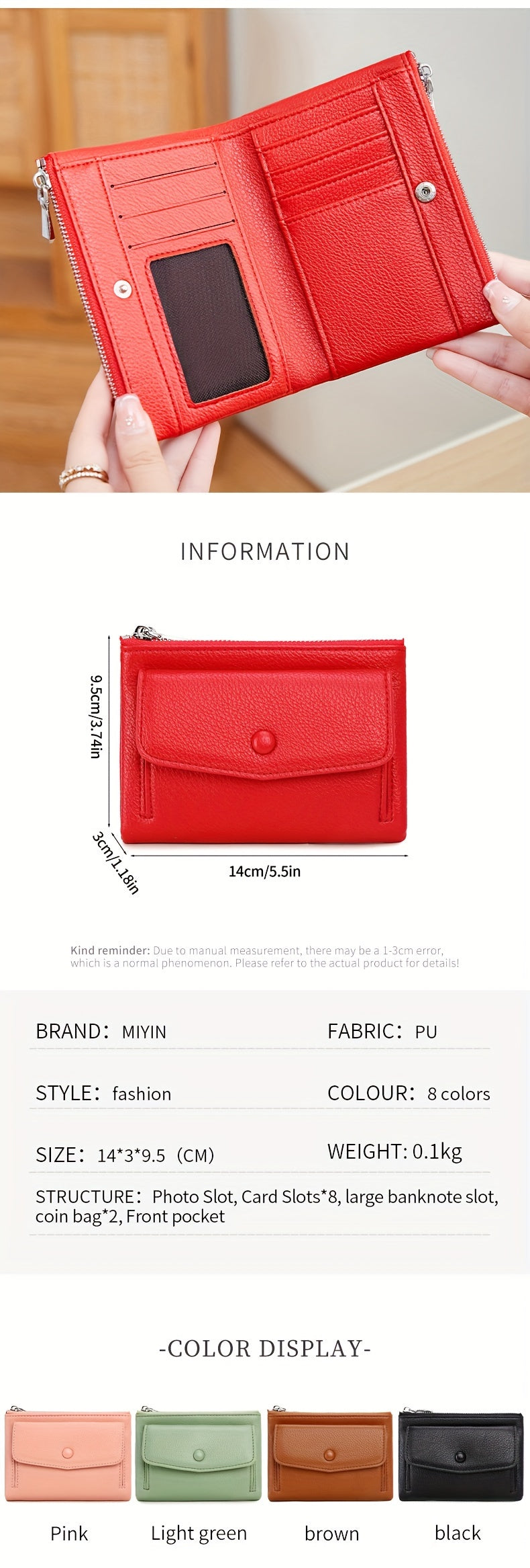 MIYIN Women's Wallet - Large Capacity Double Zipper Credit Card Holder with Coin Pocket, Lightweight Handbag for ID, Cash & Keys, Minimalist for daily Commute & Travel, Easy-Care Design for busy Ladies