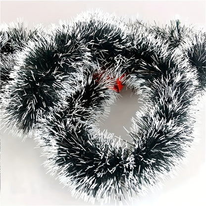 5pcs 200.0 cm Elegant Metallic Wire Garland - Plastic Christmas Party Decorations - Festive Green and White Stripes for Holiday Tree Trimming - Thanksgiving/New Year Decorations - No Electricity Required