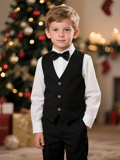 Boys' Three-Piece Formal Suit with Vest, Pants & Bow Tie