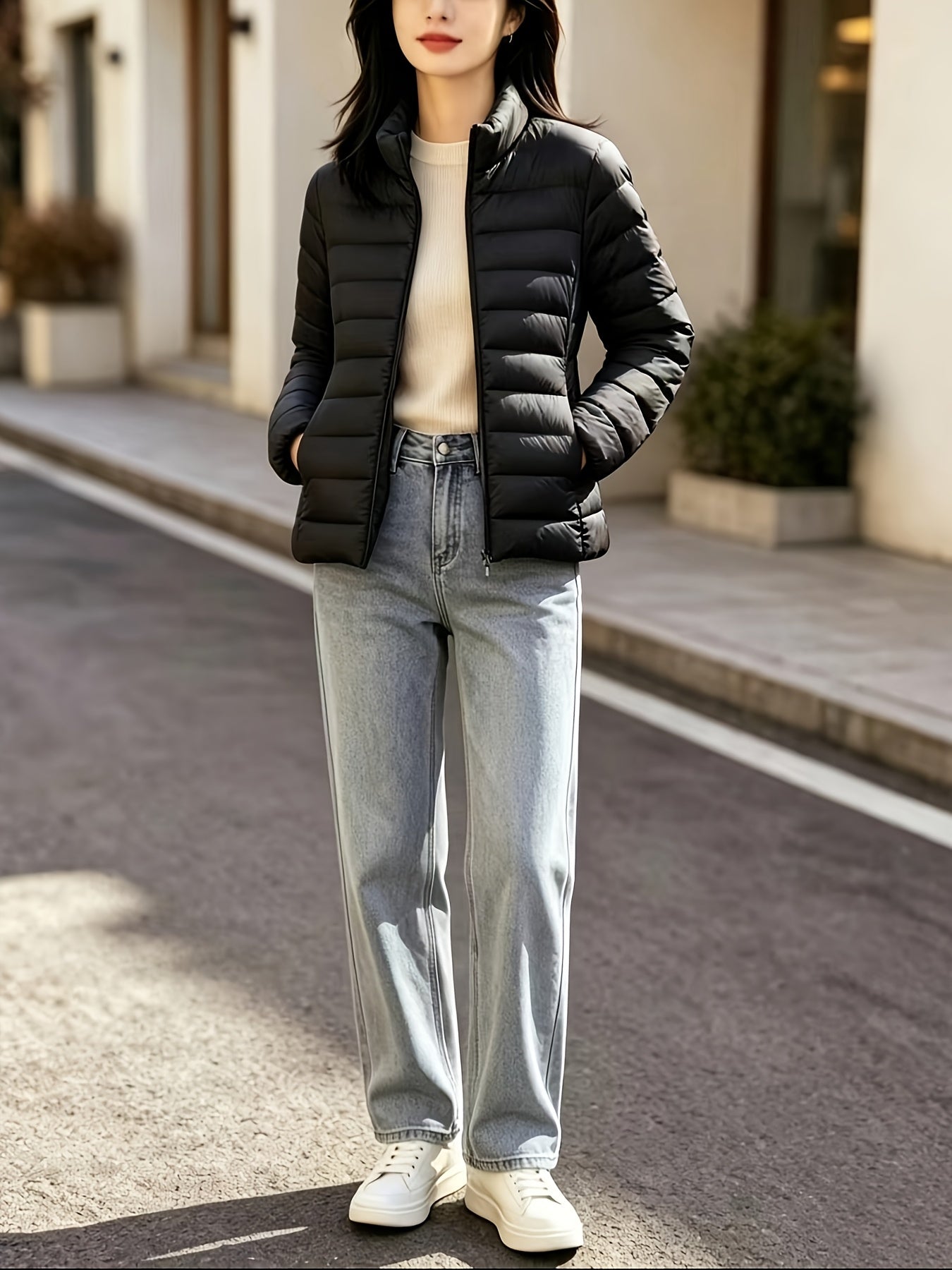 Women's Slim Lightweight Autumn Jacket with Stand Collar
