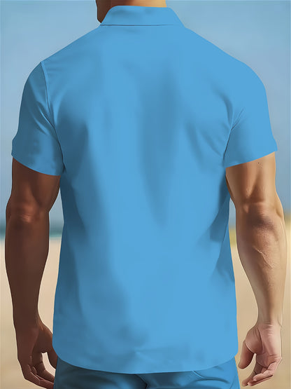 Men's Summer Short-Sleeve Shirt and Shorts Set - Casual Polyester