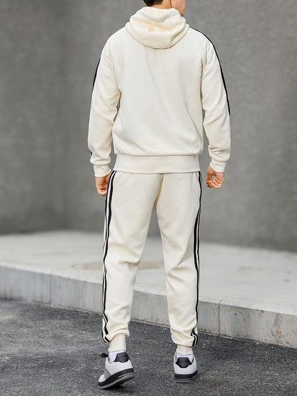 Men's Spring & Fall Jacquard Embroidered Striped Tracksuit Set - 2pcs Zip-Up Hoodie & Pants for Daily Wear, Sports & Outdoor Trips