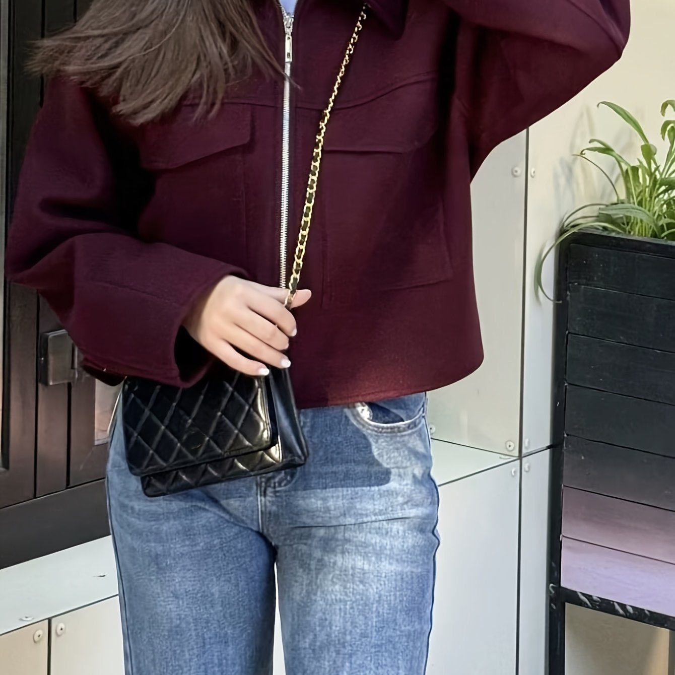 Women'S Elegant Solid Color Zipper Jacket with Large Pockets - Versatile Casual to Commuter Style, Long Sleeve, Maroon, Perfect for Fall/Winter, Casual Outerwear | Chic Zipper Jacket | Stylish Women'S Jacket