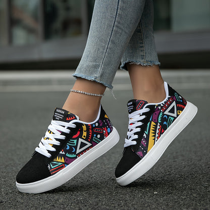 Women's Casual Skate Shoes Geometric Pattern Random Print Versatile, Lightweight Anti-Slip Outdoor Sports Daily Wear Walking Sneakers