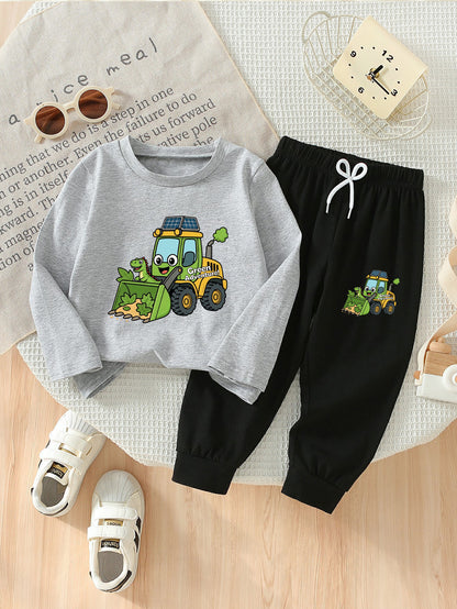 Boys Dinosaur Print Casual Cotton Long Sleeve Set for Spring/Fall