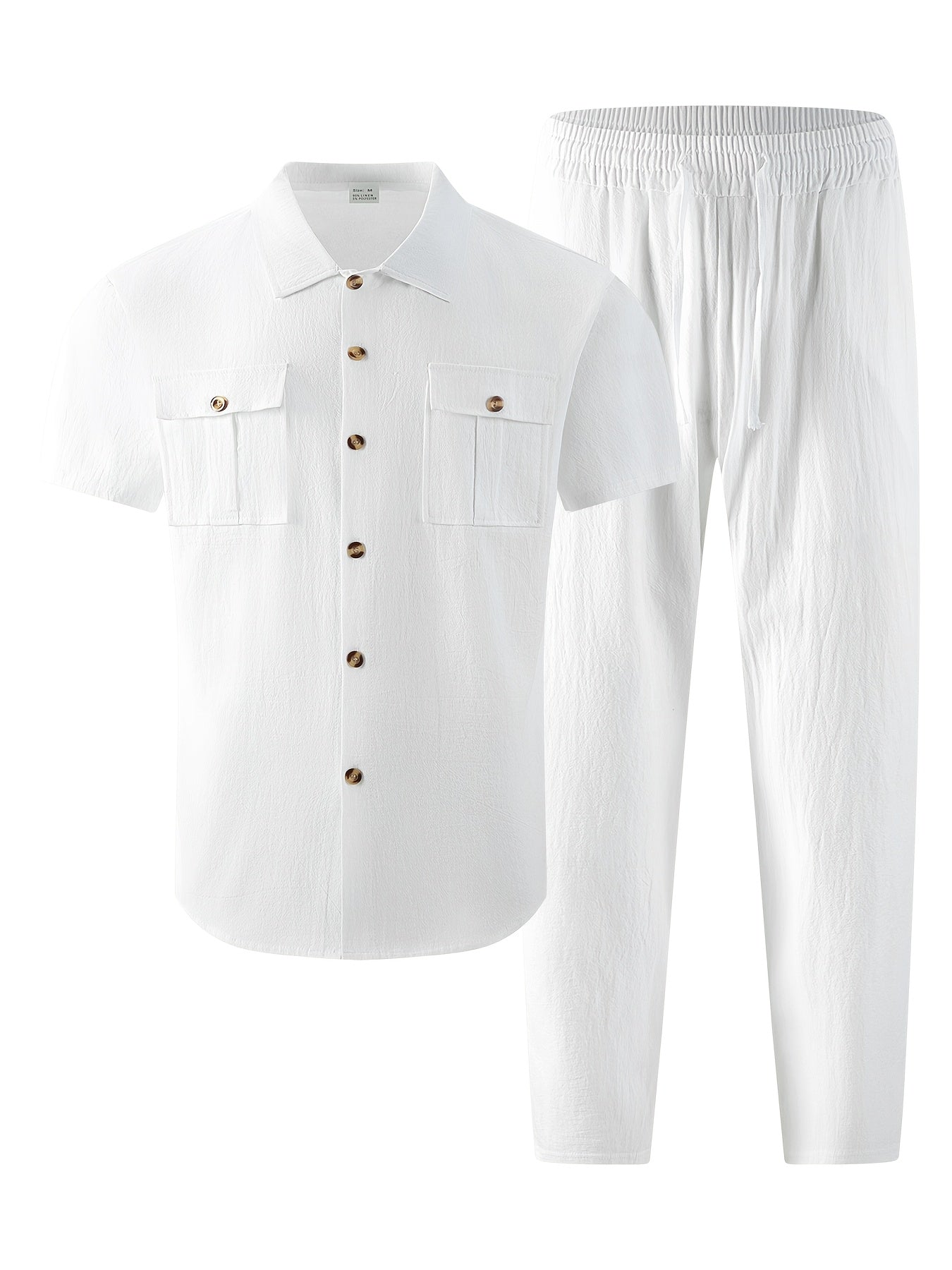Men's Summer Casual Linen Blend Two-Pocket Shirt & Pants Set