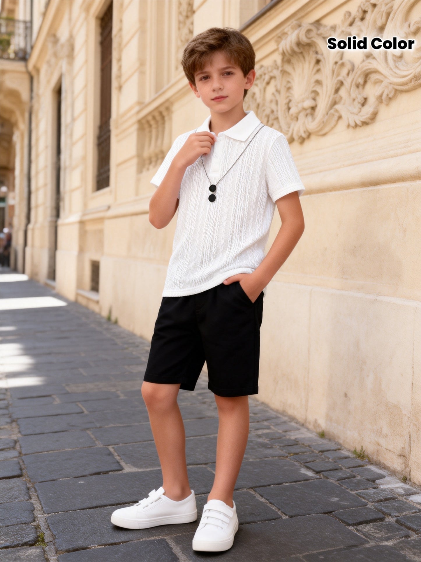 Boys' Casual Polo Shirt Solid Color for Spring and Summer