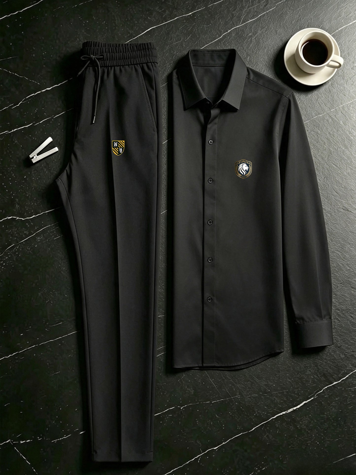 Men's Casual 2-Piece Campus Style Shirt & Drawstring Pants Set