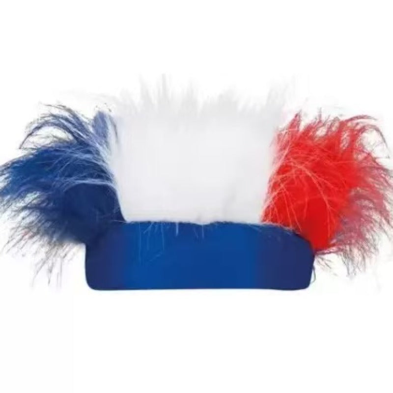 Funky Color-Block Sports Fan Wig in Blue, White & Red