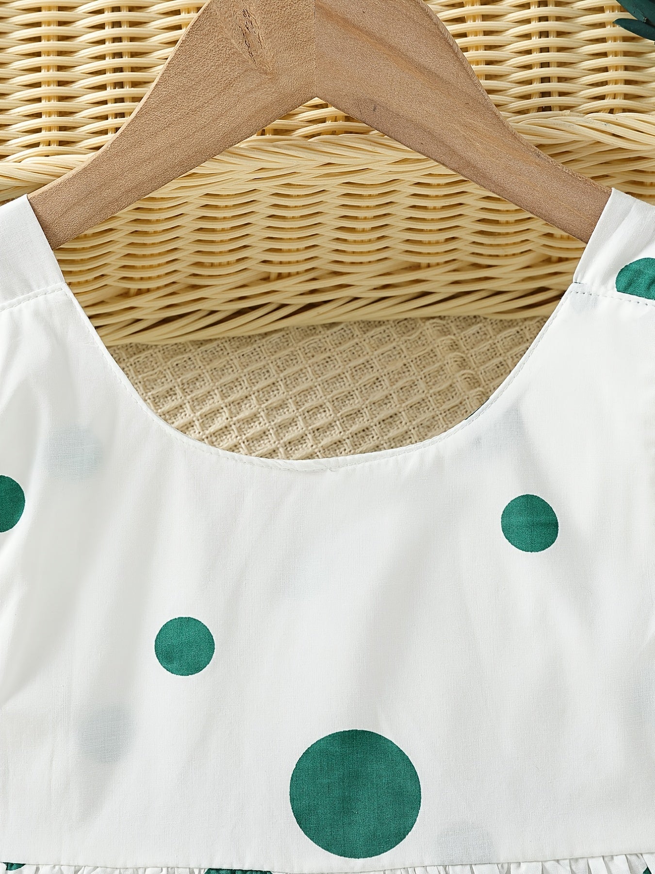 Girls' Cute White Cotton Polka Dot Spaghetti Strap Dress