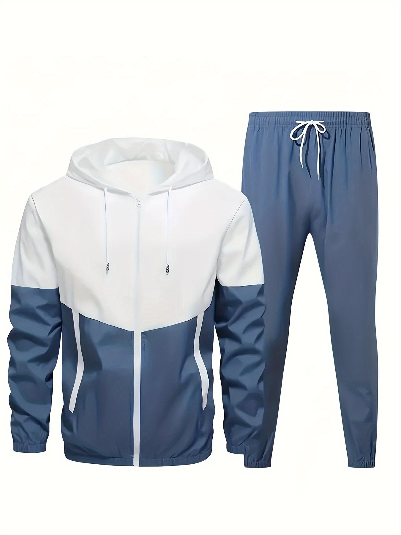 2pcs Men's Hooded Tracksuit - Lightweight Polyester Active Wear Set For Spring/Autumn With Pockets, Long Sleeve Jacket And Jogger Pants