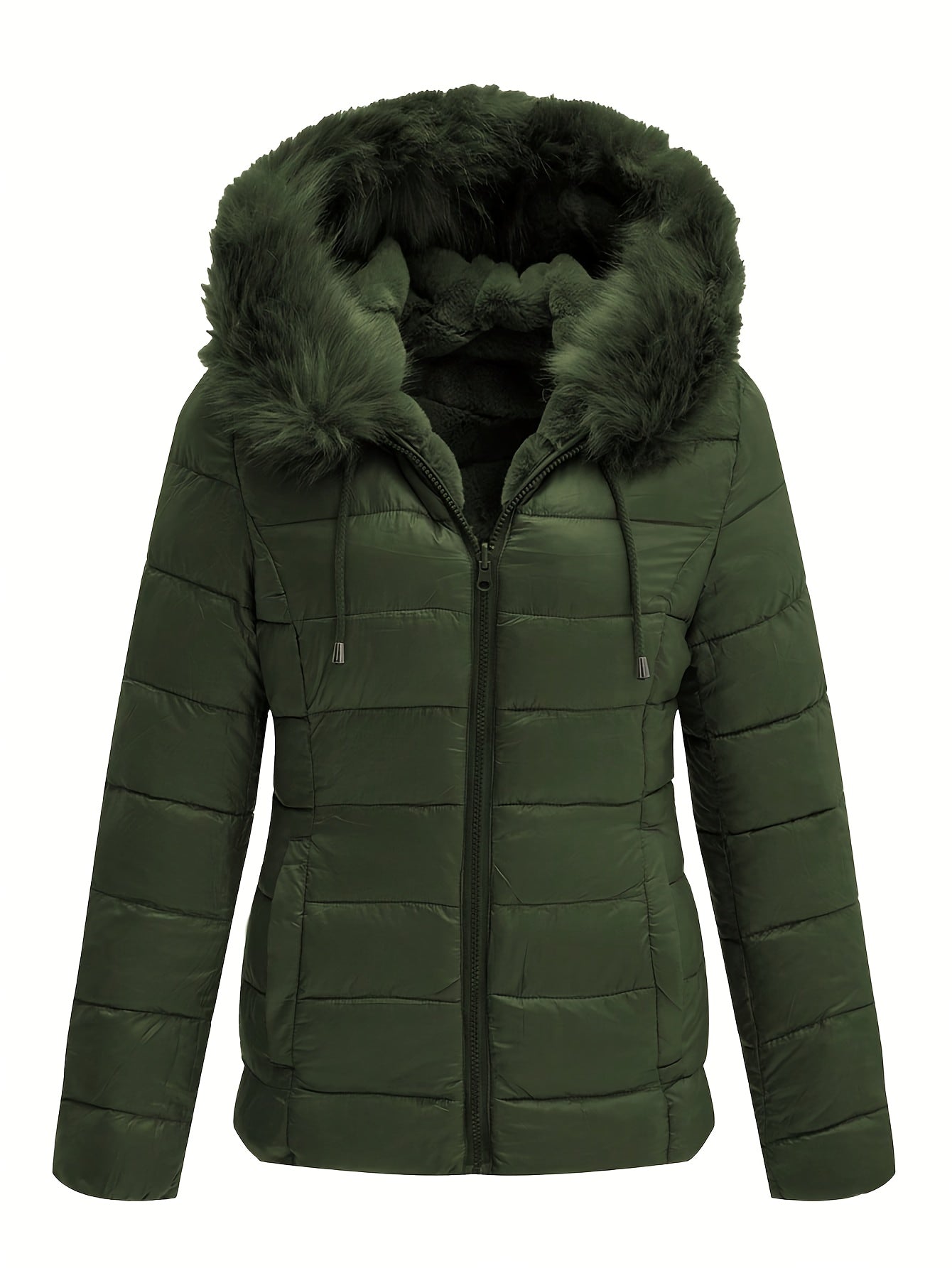 Women'S Heavyweight Winter Coat - Dual-Sided Reversible Jacket with Full-Zip Front, Hooded Collar, Two-Way Zipper Closure - Warm Outerwear for Cold Weather, Office, Travel - Elegant Brown Coat (Size & Wash Label in Pocket), L