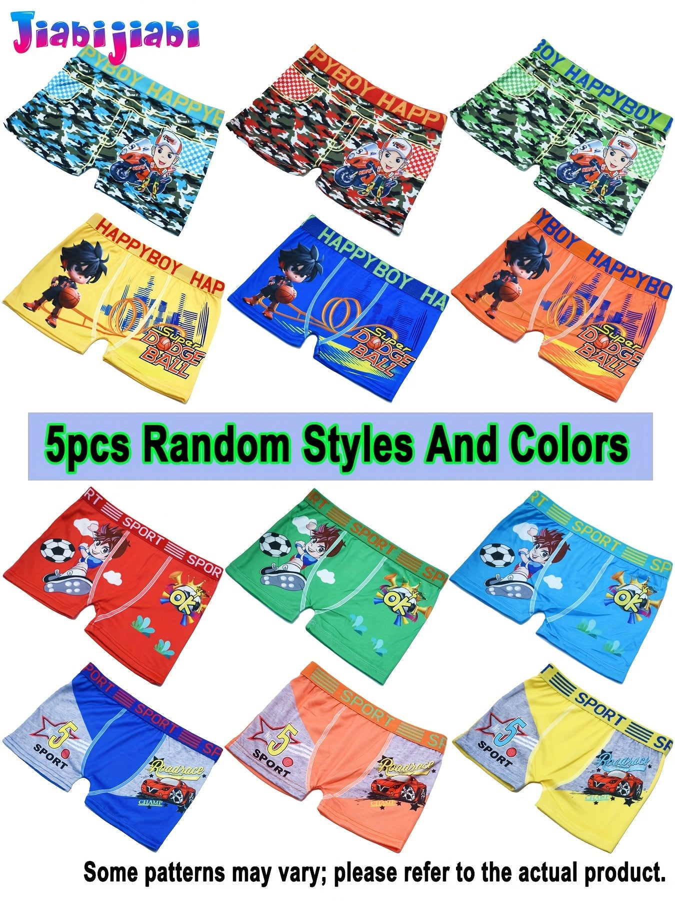 Boys' Breathable Cotton-Blend Briefs with Cartoon Prints - 5 Pack
