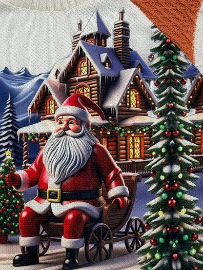Women's 2025 Winter Knitted Christmas Sweater: Santa Claus Print and Shoulder Paneling - Cozy Sweater, Warm Holiday Fashion for Holiday Parties, Christmas Gift for Women (Loose Fit)