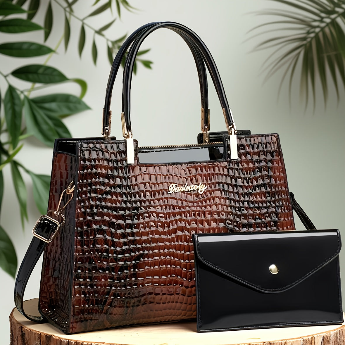 Women's PU Crocodile Pattern Large Capacity Shoulder Bag