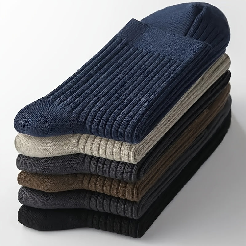 Men's Solid Color Crew Socks, Sweat-Absorbent & Breathable