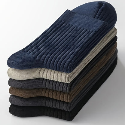 Men's Solid Color Crew Socks, Sweat-Absorbent & Breathable