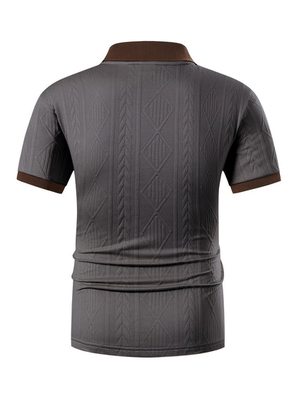 Men's Casual Polo Shirt with Breathable Jacquard Fabric