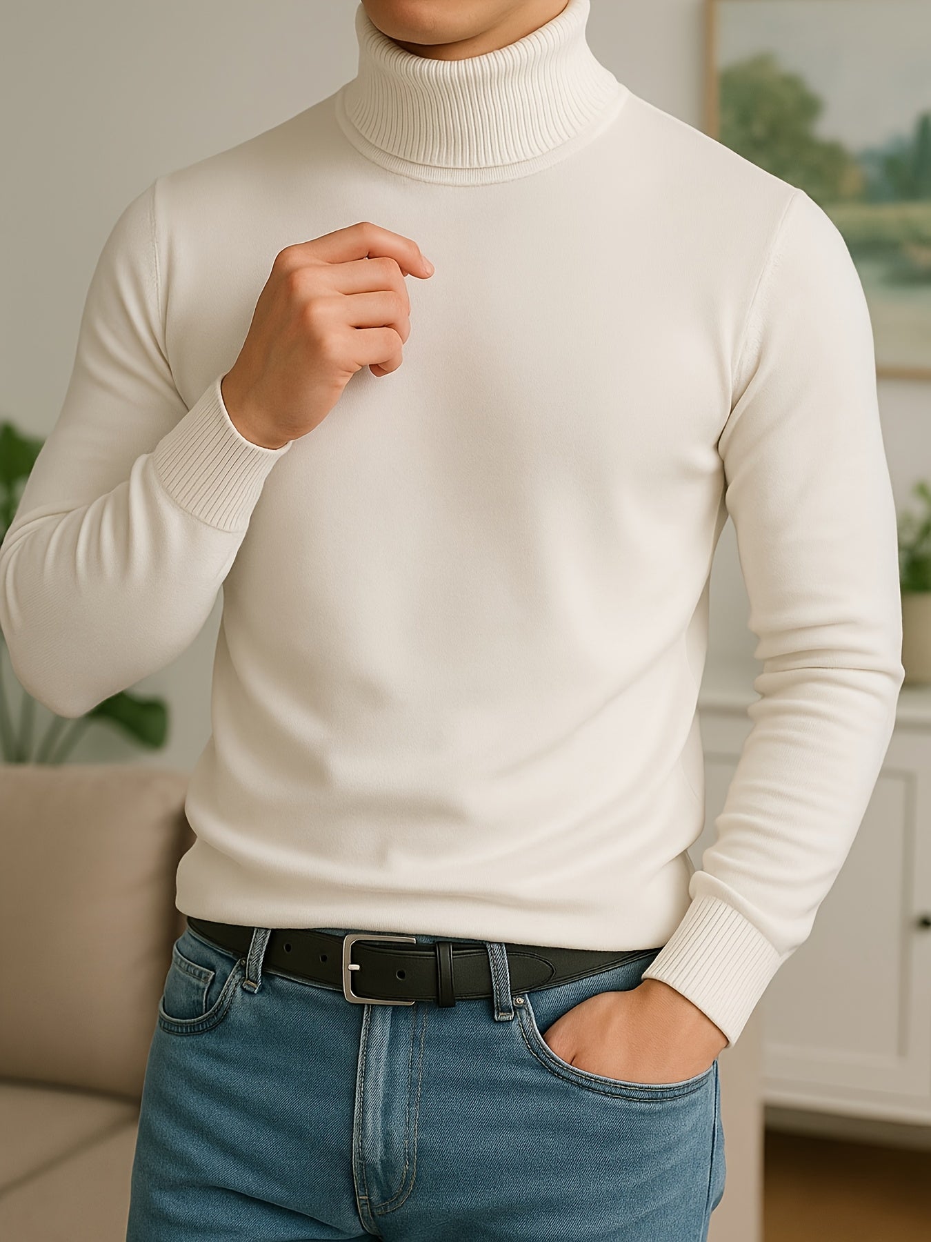 Winter Warm Turtleneck Sweater - Slim-Fit Stretchable High Neck Pullover, Solid Black/White/Navy/Brown/Grey/Rust - Casual & Formal Wear, Layering Essential for Cold Weather, Easy-Care Sweater Coat