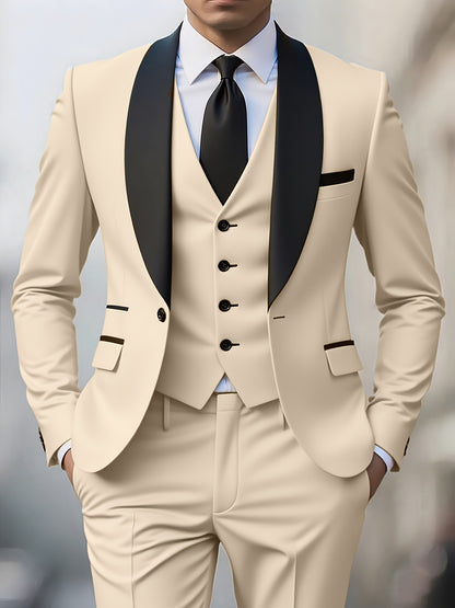 Men's 3-Piece Polyester Suit with Vest and Pants, Formal Workwear
