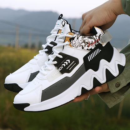 Men'S Stylish High-Top Sneakers with "WOD" Logo - Comfortable, Non-Slip Lace-Up Athletic Shoes for Outdoor Activities, All-Season Wear, Casual Sports Style, Rubber Sole, Fabric Upper, Casual Athletic Shoes   Stylish High Top