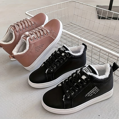 Women's Winter Solid Color Lace-up Snow Boots with Fleece Lining, Soft and Warm, Cold-Proof, Lightweight and Comfortable Walking Shoes