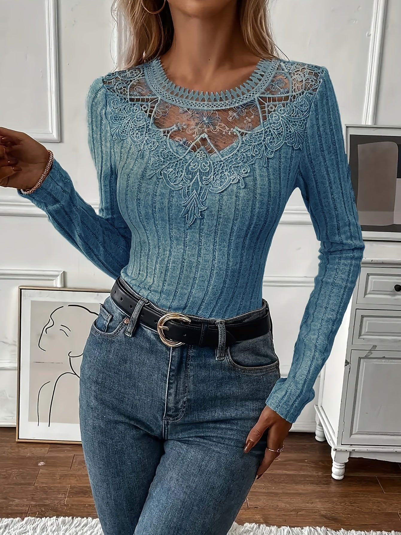 Directional Women'S French Lace Long Sleeve T-Shirt