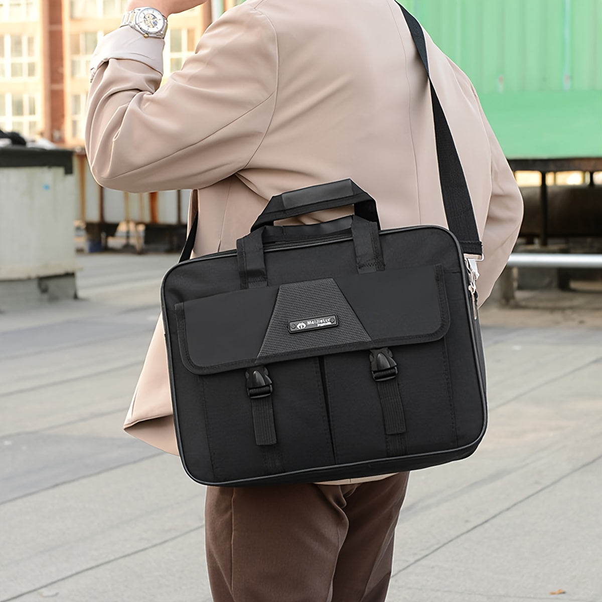 Large Capacity Polyester Briefcase Shoulder Bag with Zipper