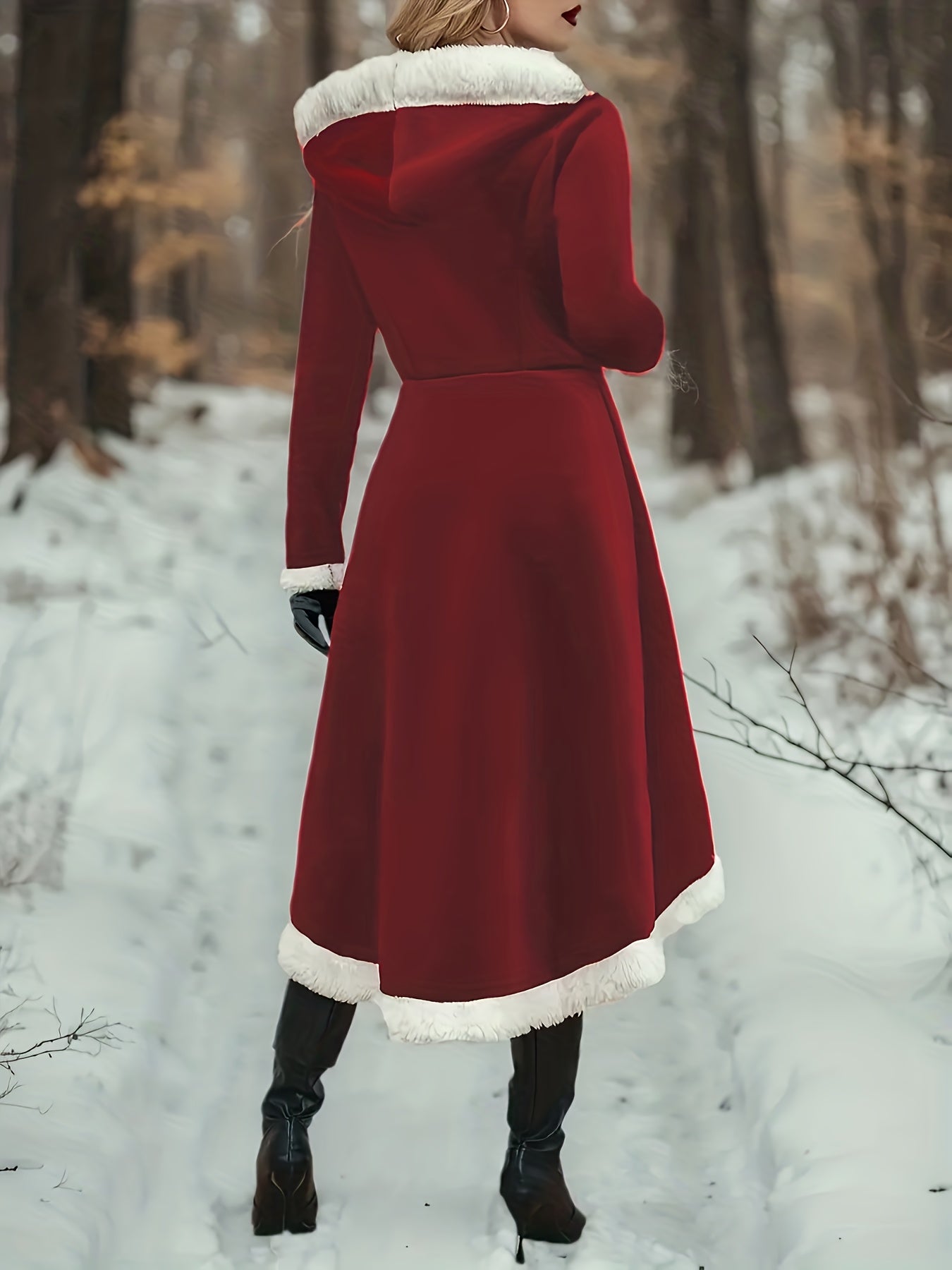 Korean Composite Thickened Winter Coat - Elegant Korean Jacket, Mid-Length Warm Outerwear with Hooded Long Sleeves, Solid Color Blazer for Fall & Winter, Machine Washable Cold Weather Clothing