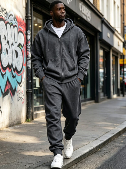 Men's Lightweight Polyester Zip-Up Hoodie Jogger Set