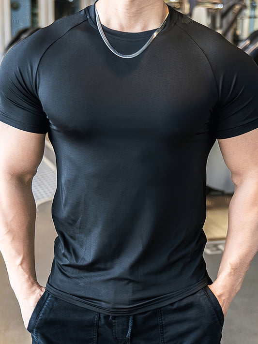 Men'S Slim-Fit Quick-Dry Athletic T-Shirt - Breathable, Stretchy, Solid Color Crew Neck Tee for Gym, Casual Summer Wear, Gym Apparel   Trendy Men'S Tee   Quickdry Materia