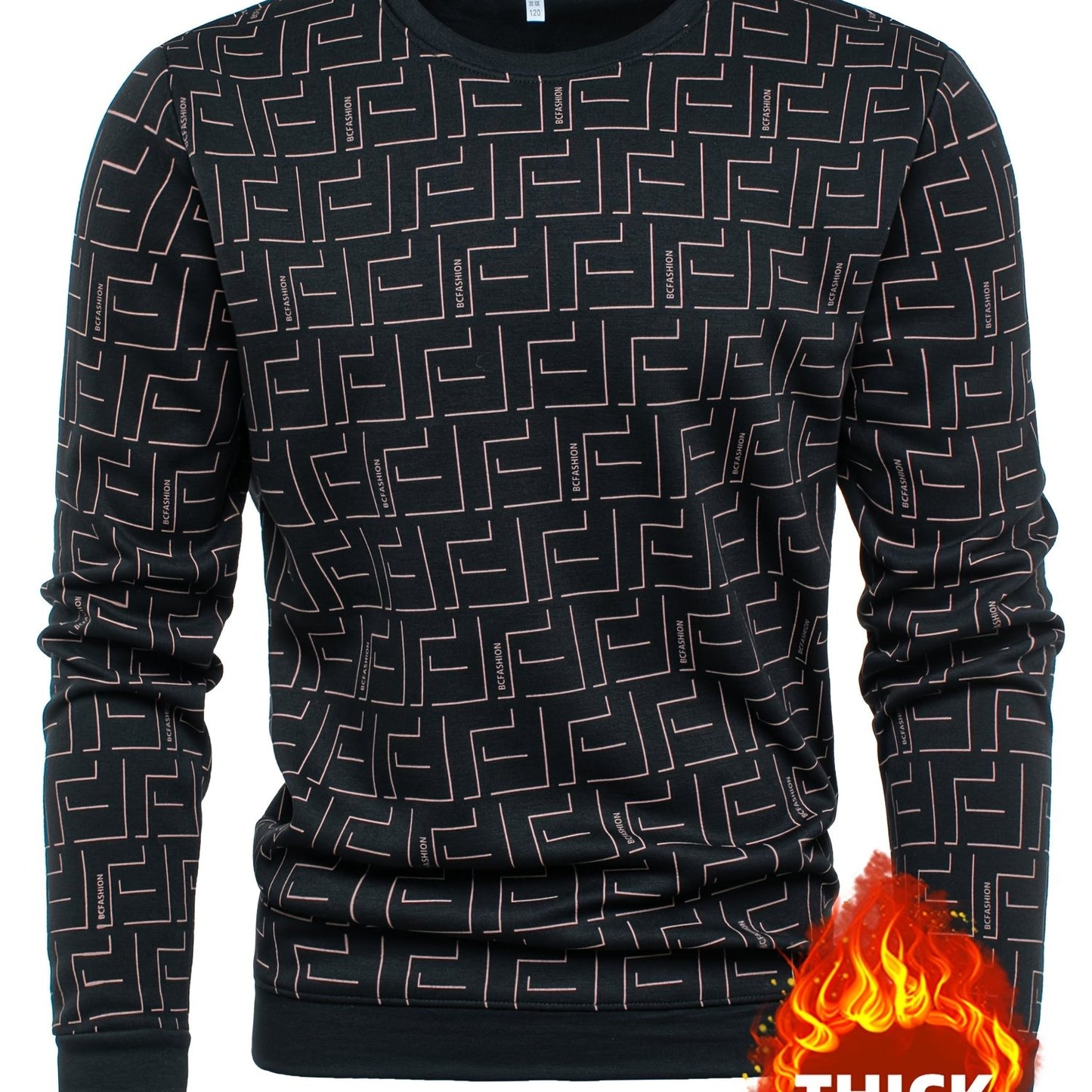 New Autumn And Winter Men'S Long-Sleeve Fleece Sweatshirt, Featuring a Geometric Pattern Design, Warm And Soft Stylish Round-Neck Sweatshirt, a Perfect Gift for Men to Keep Warm
