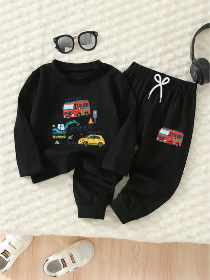 Boys' Casual Cotton Long Sleeve T-Shirt & Pants Set - Spring/Fall