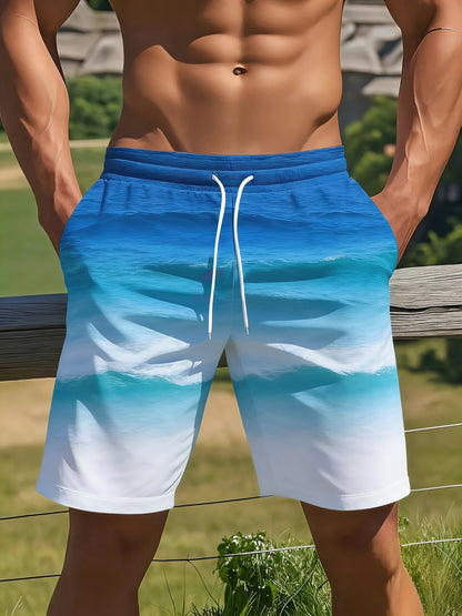 Men's Plus Size Quick-Dry Beach Shorts with Drawstring Waist