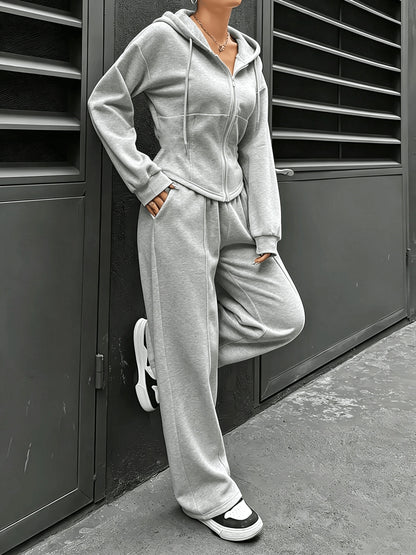 Women's Hoodie & Wide-Leg Sweatpants Set for Fall/Winter