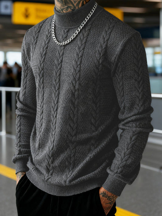 Men'S Spring And Autumn High-Neck Solid Color Easy Ribbed Fabric Top, Made from Comfortable And Skin-Friendly Material, Perfect for Casual Outings And Daily Wear During The Fall And Winter Seasons